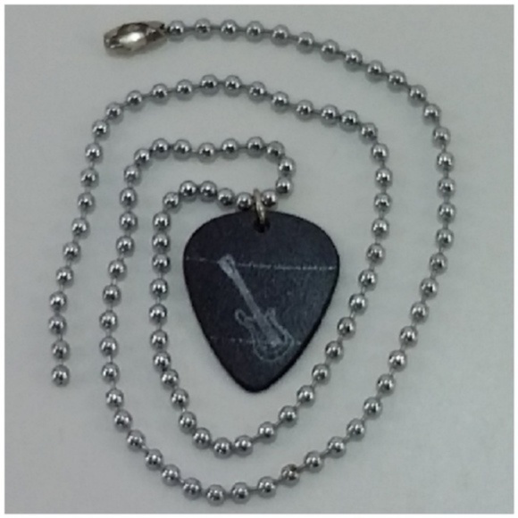 Guitar Pick Faux Silvertone Accent Pendant Necklac - Picture 4 of 8